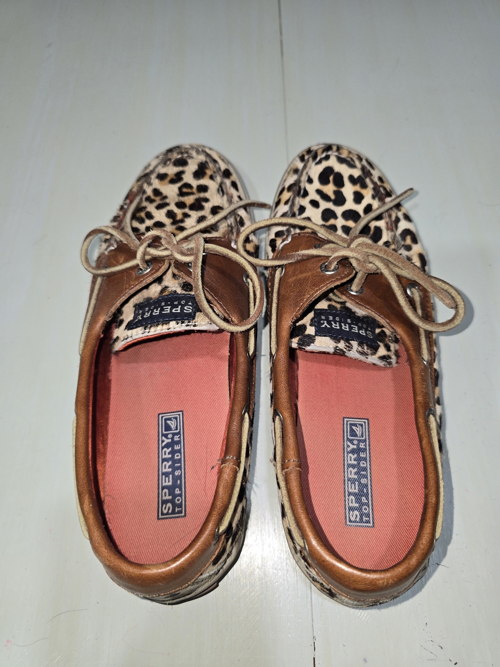 Sperry Top-Sider 9445537 Leopard Calf Hair Boat Shoes Women’s 7.5 Leather